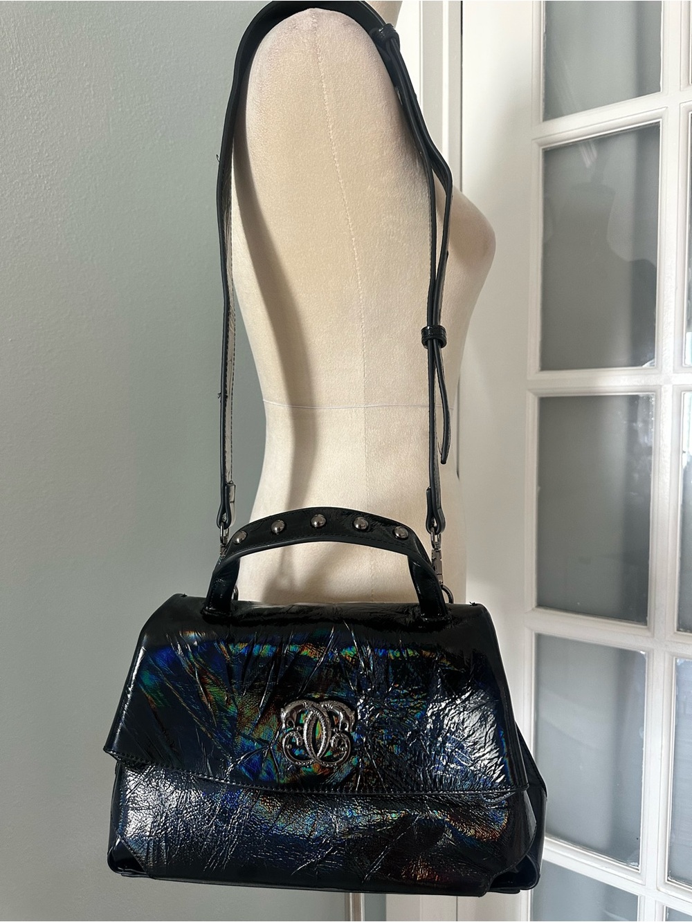 Sharif Iridescent Black Top-Handle Shoulder Bag
